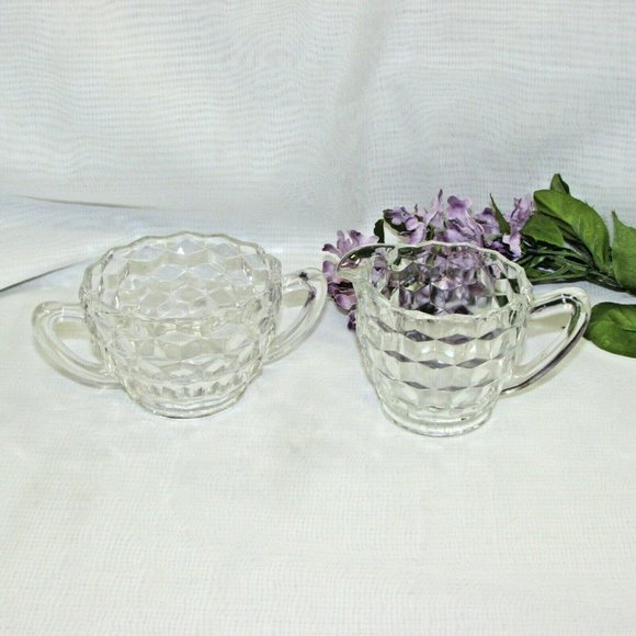 Jeanette Depression Glass Creamer & Sugar Bowl Vintage Cube Cubist Clear As Is - Picture 1 of 7